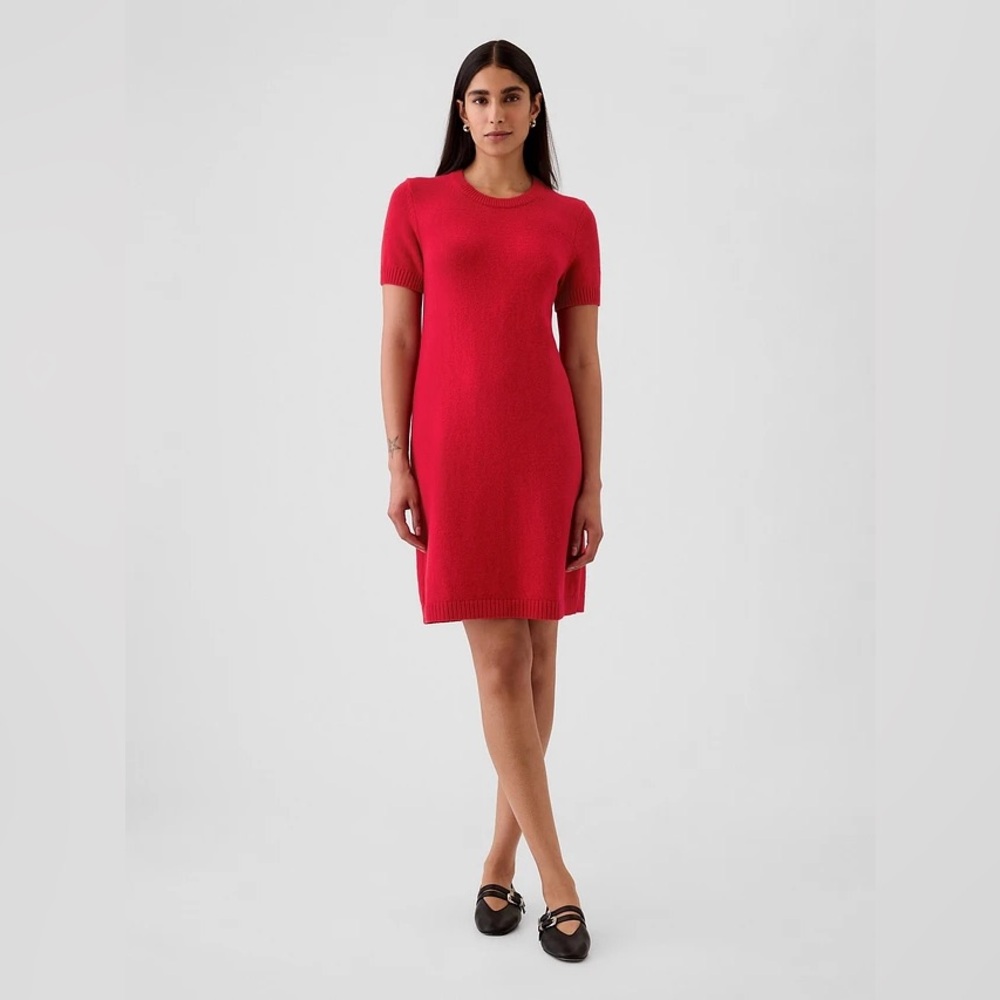 GAP CashSoft Mini Red Knit Short Sleeve Crewneck Sweater Dress Size Large NWT